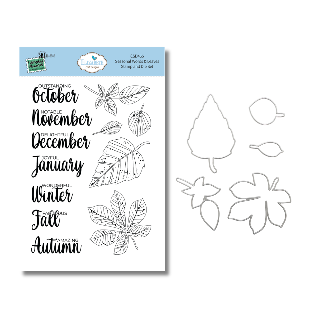 Elizabeth Craft Designs Seasonal Words and Leaves Stamp & Die Set